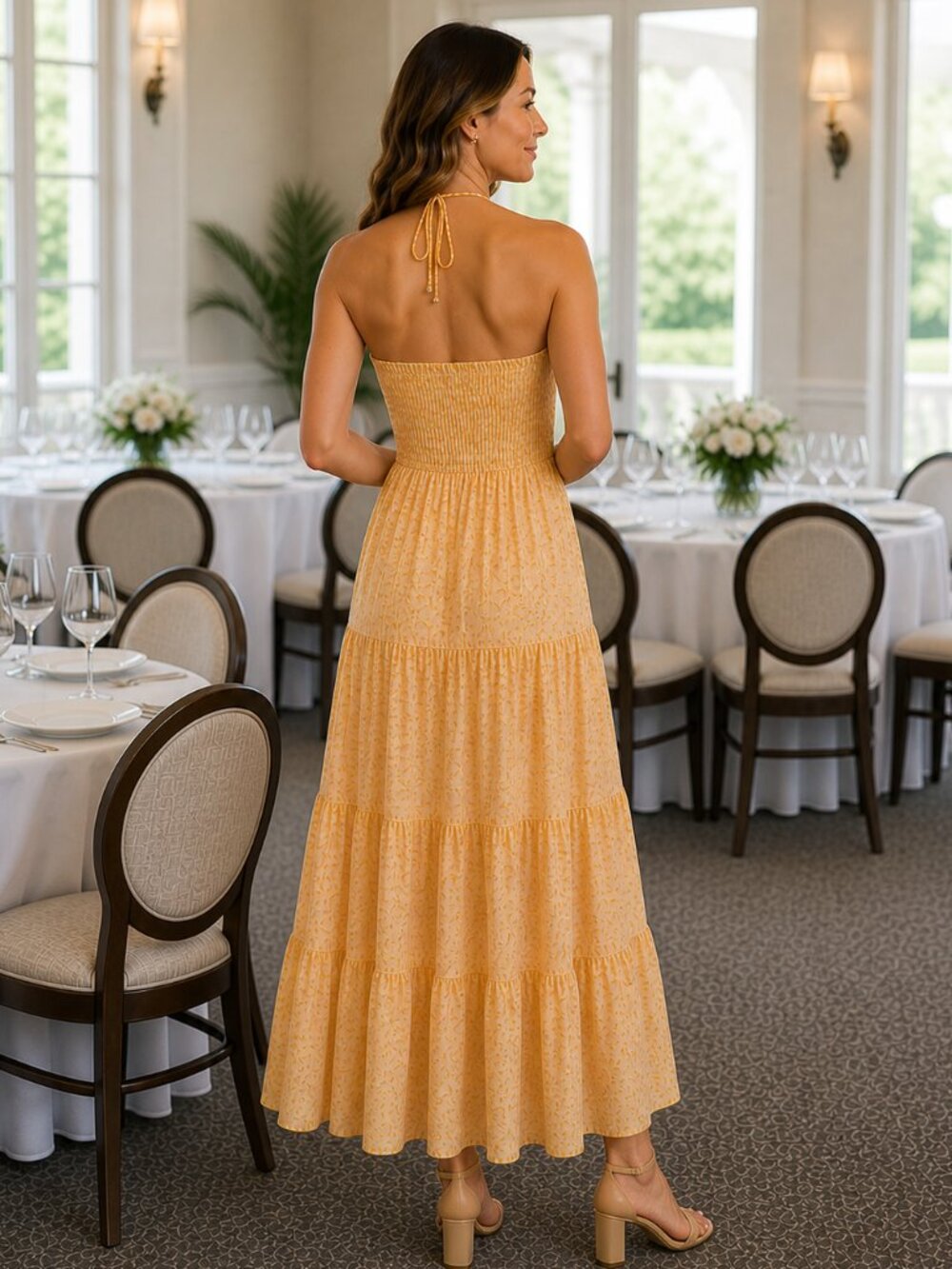 Koko + Mason Yellow Floral Smocked Maxi Dress Tiered Cotton Summer Nordstrom S - Picture 3 of 7